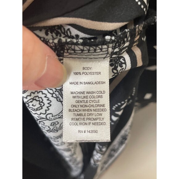 Larry Levine Womens Bohemian Style Black & White Patterned Short Sleeve Blouse L - Picture 4 of 4